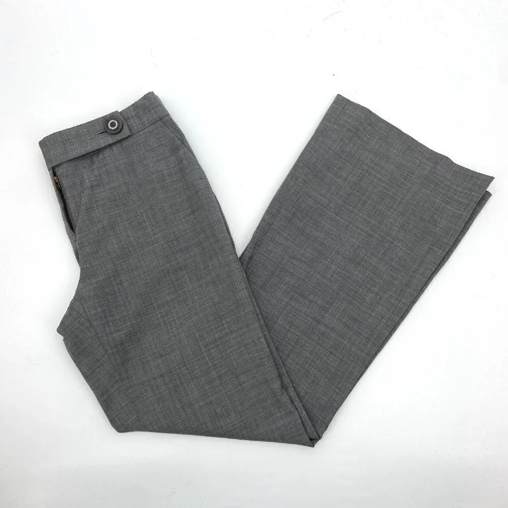 TORY BURCH Gray Wide Leg Button Detail High Rise Trouser Dress Pants